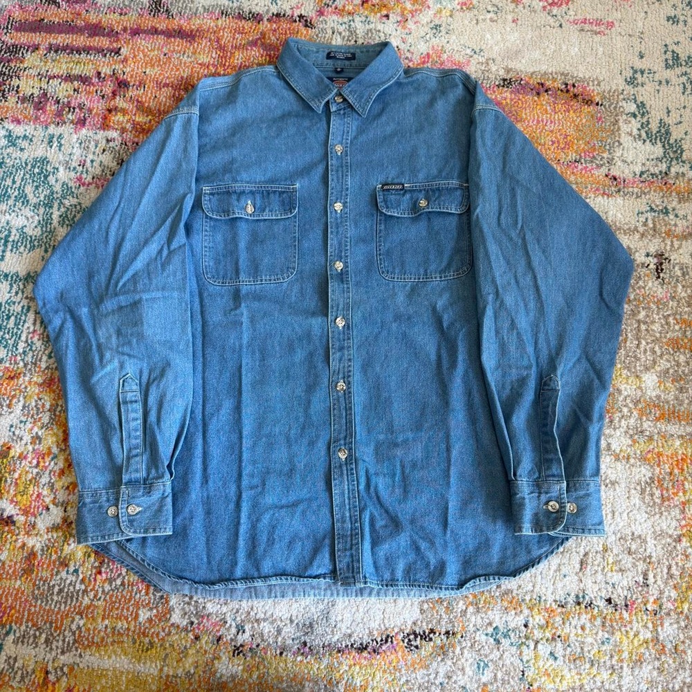 Vintage Y2K 2000s Dickies Denim Button Down Work Shirt XL